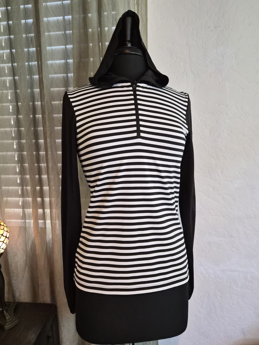 Element Black & White Striped Hooded Long Sleeve Top #0391
